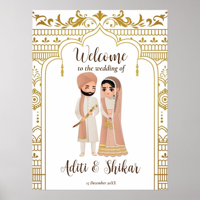 Póster Bienvenida a una pareja india fronteriza dorada (Frente)
