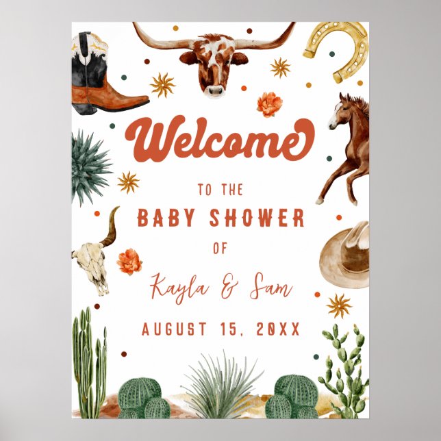 Póster Bienvenida a una pequeña ducha de bebé vaquero (Frente)