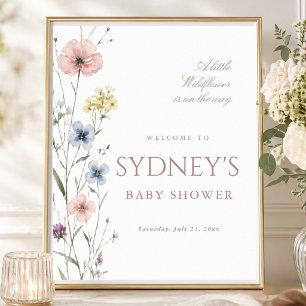 Póster Bienvenida a una pequeña shower de bebé floral sil