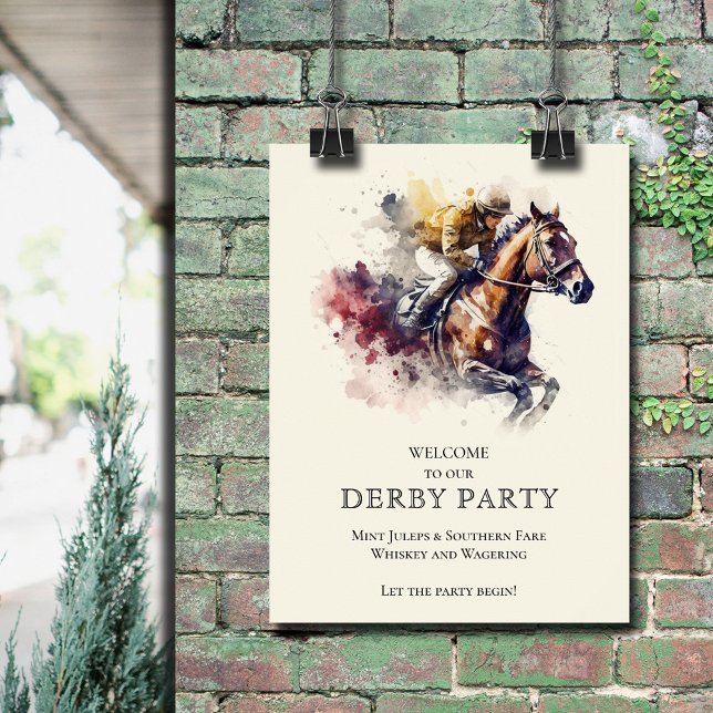 Póster Bienvenida a Watercolor Racehorse Derby (Watercolor Racehorse Derby Welcome Poster)