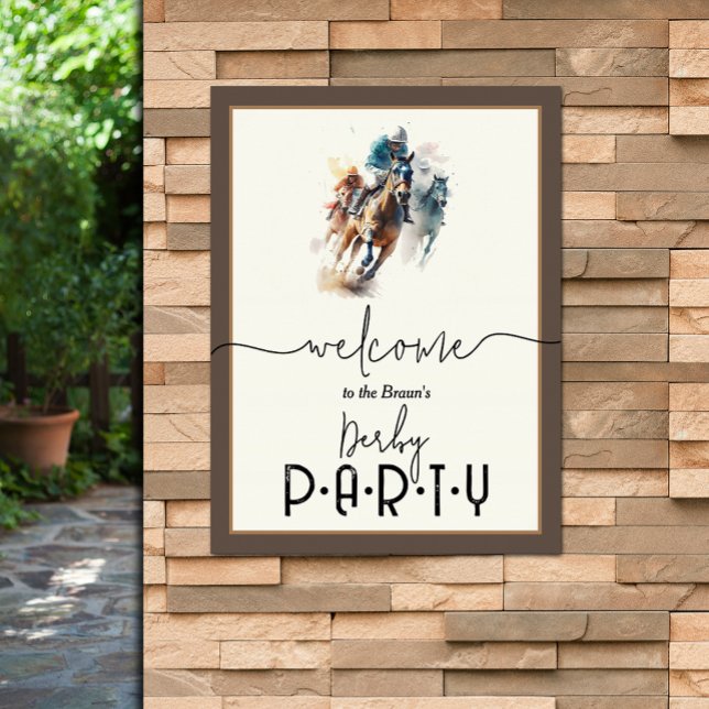Póster Bienvenida a Watercolor Racehorse Jockey Derby (Watercolor racehorses and jockeys Derby Welcome poster - PRINTED and/or INSTANT DOWNLOAD)