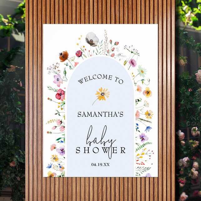Póster Bienvenida a Wildflower Boy Baby Shower (Wildflower blue boy baby shower welcome poster - INSTANT DOWNLOAD and/or PRINTED)