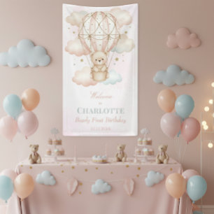 Póster Bienvenida al 1er cumpleaños de Beary en globo aer
