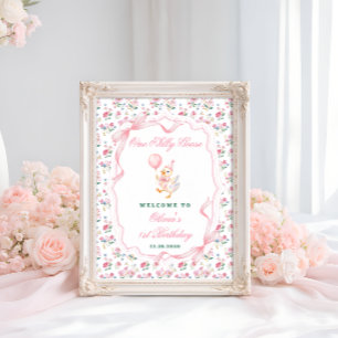 Póster Bienvenida al 1er Cumpleaños Floral de Un Ganso To
