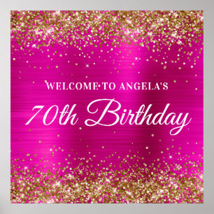 Póster Bienvenida al 70 cumpleaños en Glitter Dorado Rosa
