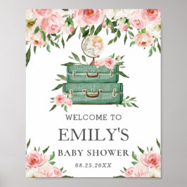 Póster Bienvenida al Baby Shower Aventura Floral Rosa
