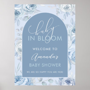 Póster Bienvenida al Baby Shower Bebé Azul Polvoriento en