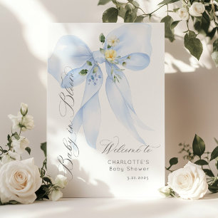 Póster Bienvenida al baby shower Blue Bow Baby in Bloom