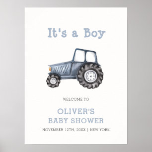 Póster Bienvenida al baby shower Boho Boy con tractor de 