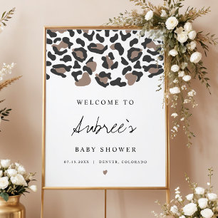 Póster Bienvenida al baby shower boho de estampado de leo