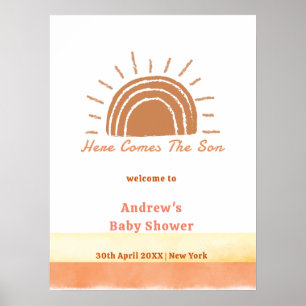 Póster Bienvenida al Baby Shower Boho Desierto Aquí Viene