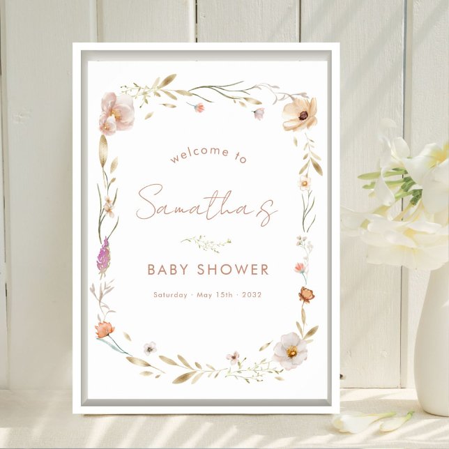 Póster Bienvenida al Baby Shower Boho Flower (Boho Flower Baby Shower Custom Welcome Poster. Available in Prints & Instant Download)