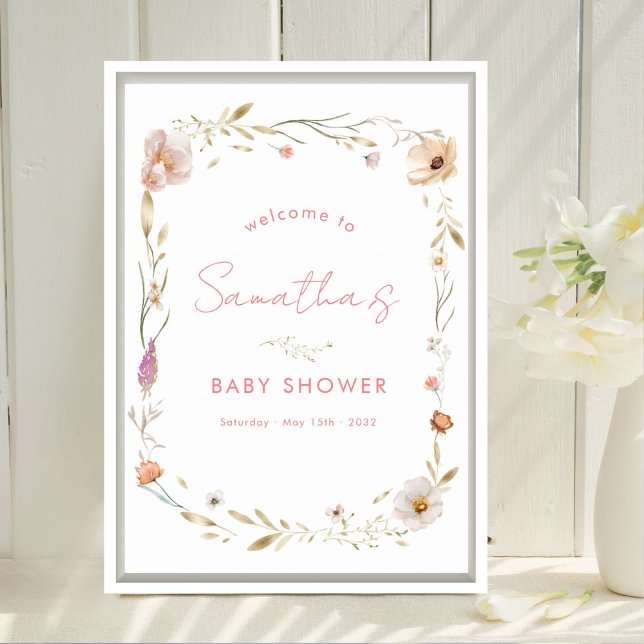 Póster Bienvenida al Baby Shower Boho Flower (Boho Flower Baby Shower Welcome Poster. Available in Prints & Instant Download)