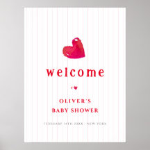 Bienvenida al baby shower con corazón minimalista