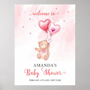 Póster Bienvenida al Baby Shower con Globo de Osito de Pe