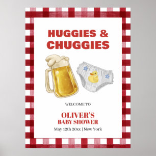 Póster Bienvenida al baby shower con Huggies de cuadros l