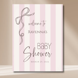 Póster Bienvenida al baby shower con lazo de color malva 