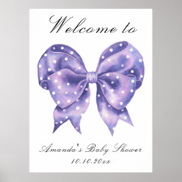 Póster Bienvenida al baby shower con lazo de lunares