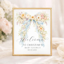 Bienvenida al baby shower con lazo floral acuarela