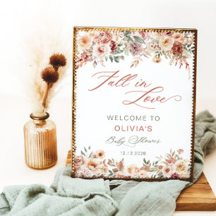 Póster Bienvenida al baby shower de acuarela floral otoño