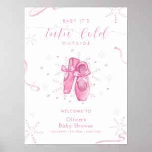 Póster Bienvenida al baby shower de bailarina con copo de