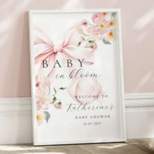 Póster Bienvenida al baby shower de bebé en flor con lazo