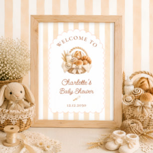 Póster Bienvenida al baby shower de bollo de panadería en