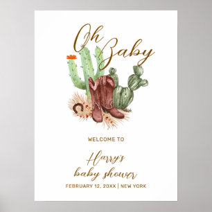 Póster Bienvenida al Baby Shower de Botas de Vaquero con 