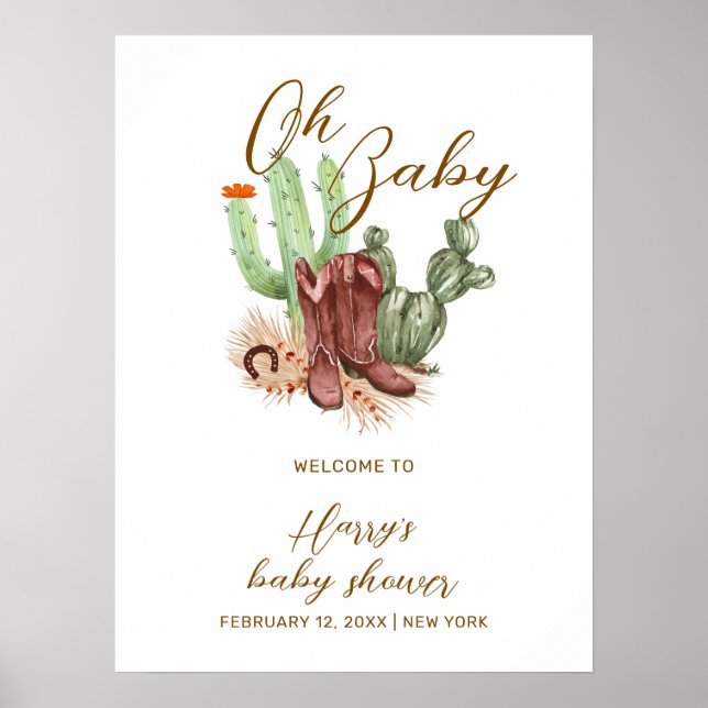 Póster Bienvenida al Baby Shower de Botas de Vaquero con  (Frente)