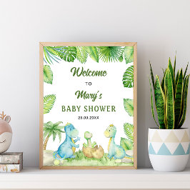 Póster Bienvenida al Baby Shower de Dinosaurio 