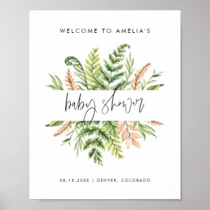 Póster Bienvenida al Baby Shower de Foliaje Silvestre Acu