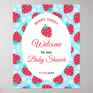 Póster Bienvenida al Baby Shower de Fresa Dulce Azul
