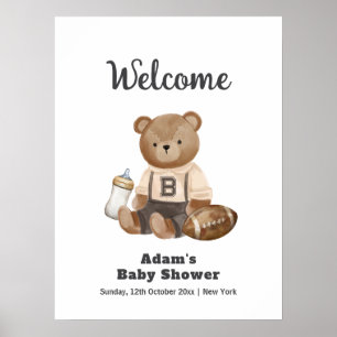Póster Bienvenida al baby shower de fútbol Bearly Wait