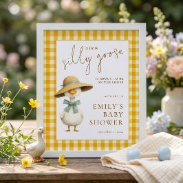 Póster Bienvenida al Baby Shower de Ganso Amarillo Gingha