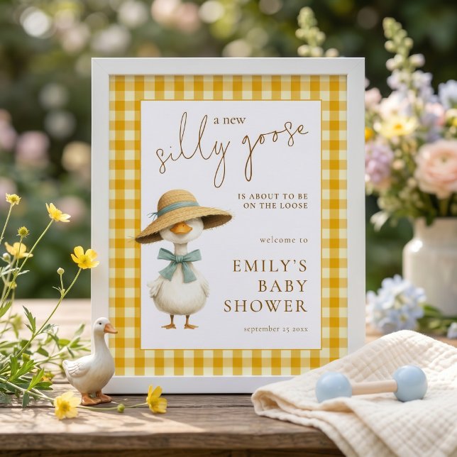 Póster Bienvenida al Baby Shower de Ganso Amarillo Gingha (Subido por el creador)