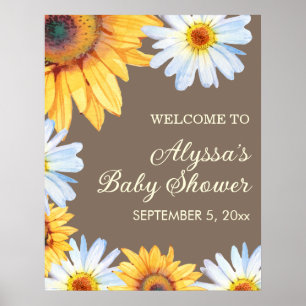 Póster Bienvenida al baby shower de girasoles margaritas