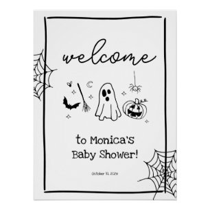 Póster Bienvenida al Baby Shower de Halloween Doodle