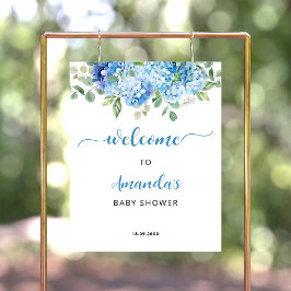 Póster Bienvenida al Baby Shower de Hortensias Azules