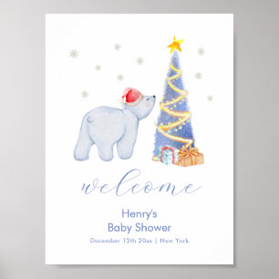 Póster Bienvenida al baby shower de invierno de Santa y o