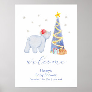 Póster Bienvenida al baby shower de invierno de Santa y o