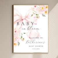 Bienvenida al baby shower de la bebé con lazo rosa