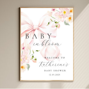 Póster Bienvenida al baby shower de la bebé con lazo rosa