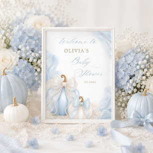 Póster Bienvenida al baby shower de la calabaza azul con 