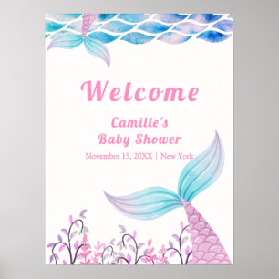 Póster Bienvenida al baby shower de la cola de sirena baj