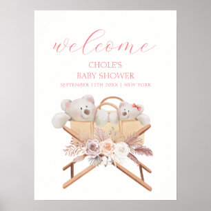 Póster Bienvenida al baby shower de la niña Boho Floral B