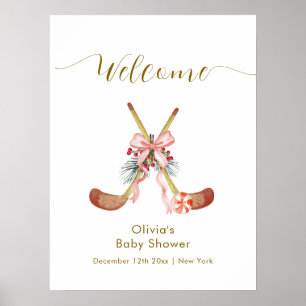 Póster Bienvenida al baby shower de la niña de hockey con