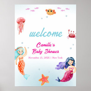 Póster Bienvenida al Baby Shower de la Sirena Princesa de