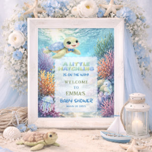 Póster Bienvenida al baby shower de la tortuga marina peq