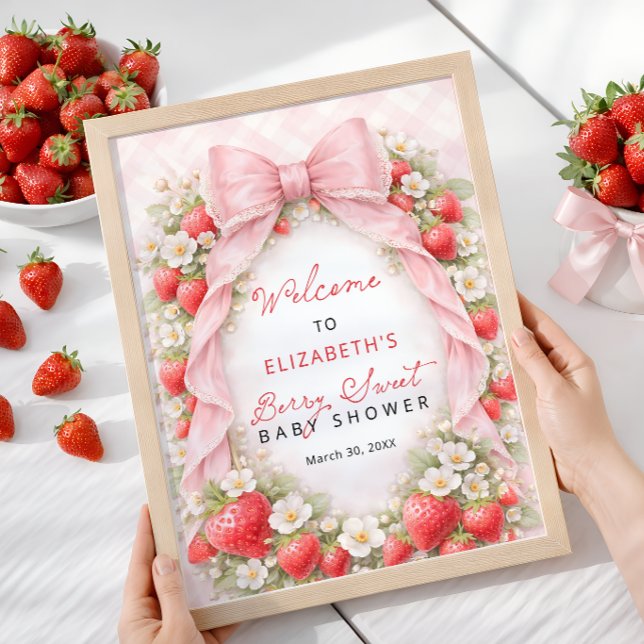 Póster Bienvenida al baby shower de lazo rosa de fresa (Subido por el creador)