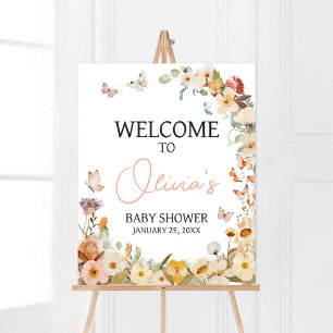 Póster Bienvenida al Baby Shower de Mariposa Pequeña Flor